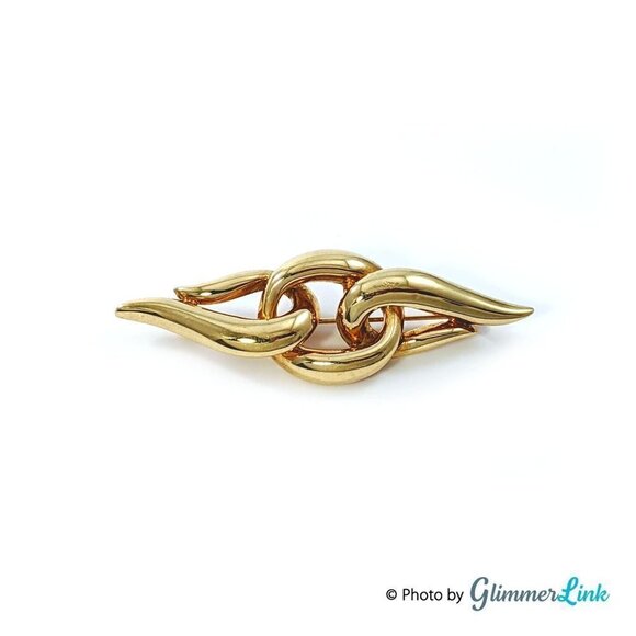 Vintage Napier Modernist Gold Tone Abstract Swirls Bar Brooch - Picture 1 of 5